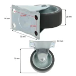 Koło do wózka TPR STAŁE  75 x 26mm SZARE - obrazek 2