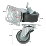 Koło do wózka TPR OBROTOWE Z HAMULCEM  75 x 26mm SZARE
